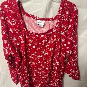 Liz Claiborne Red and White Floral Blouse